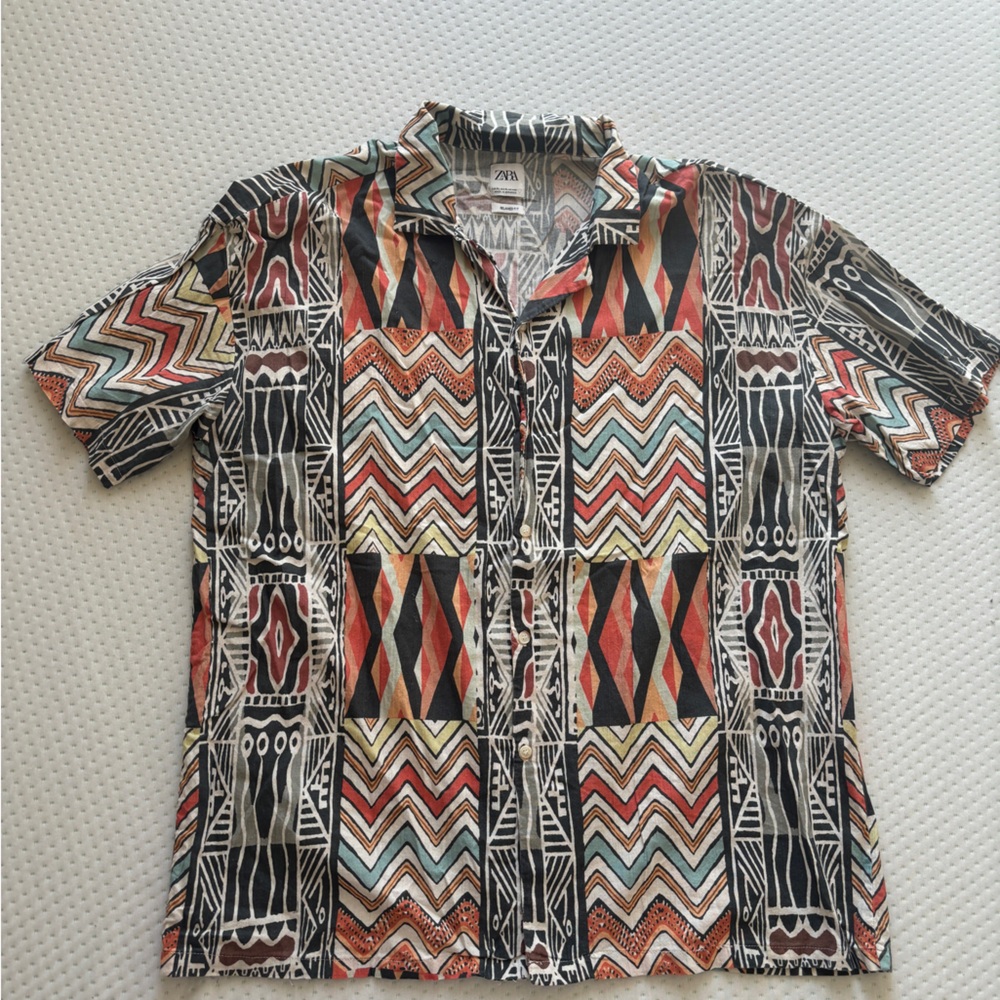 Zara Aztec Print Button Down Shirt